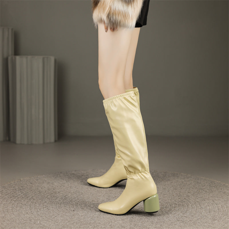 Square Toe Nude Knee High Boots