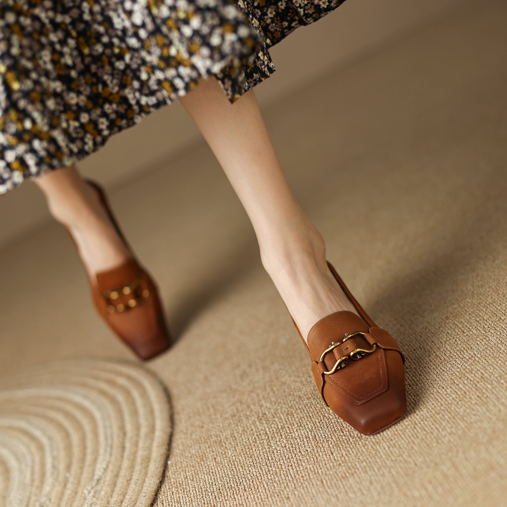 Brown Loafer with Block Heel