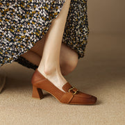 Brown Loafer with Block Heel