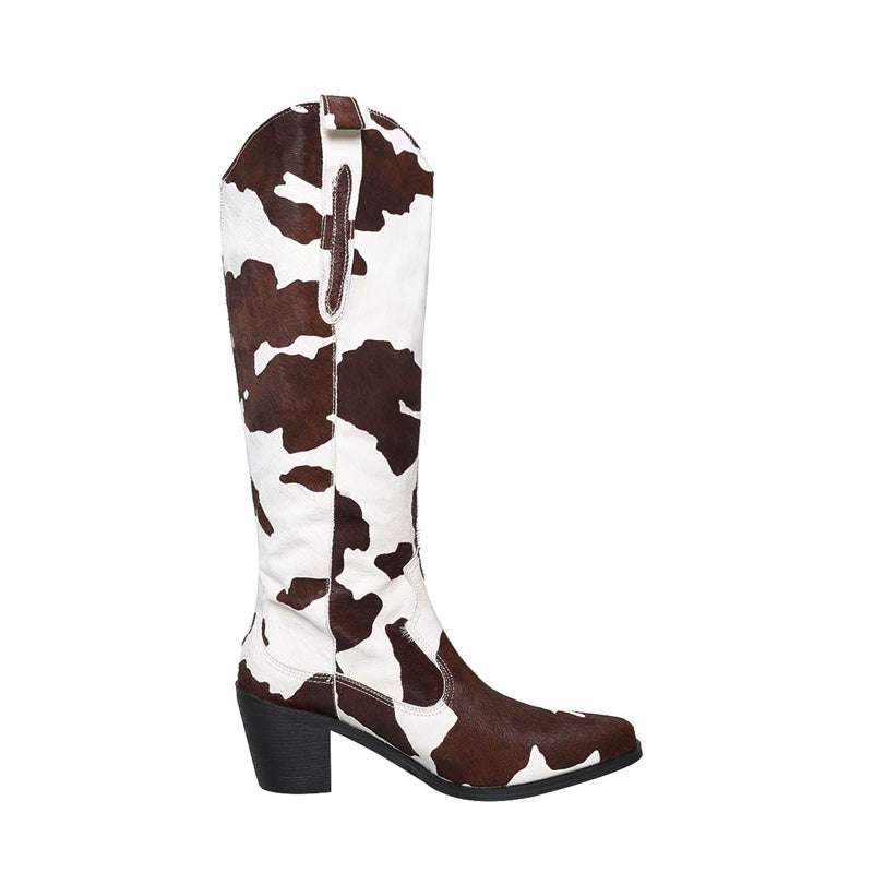 Brown Cow Print Cowgirl Boots