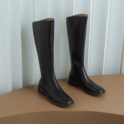 Black Square Toe Knee High Boots 