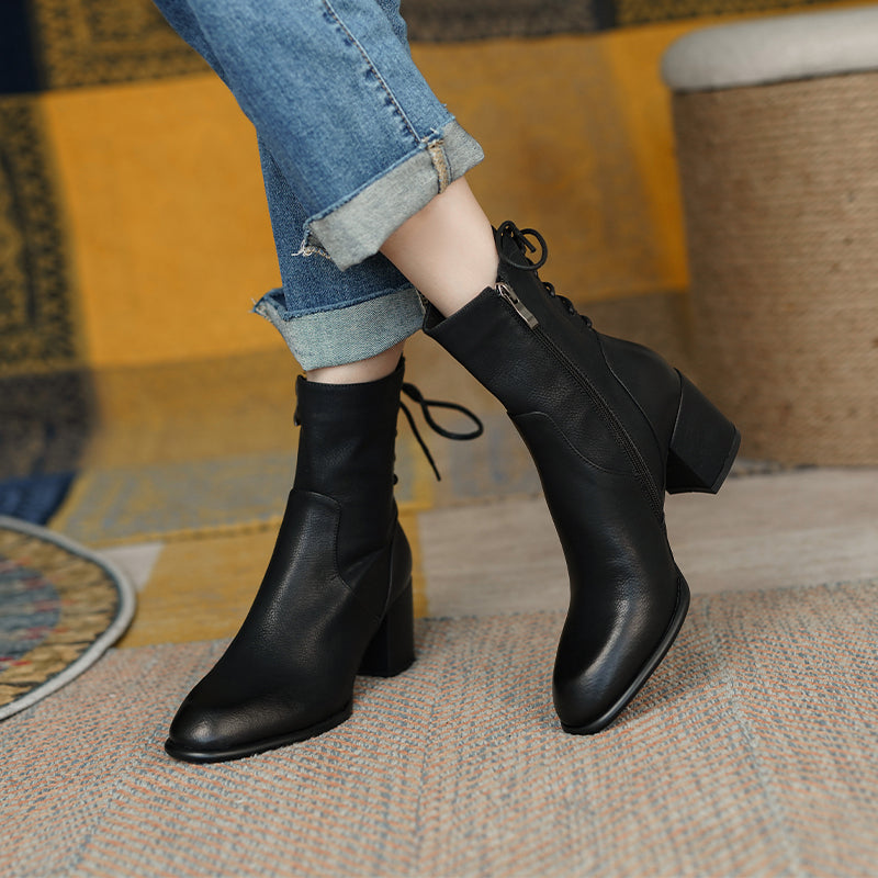 Coral Handmade Genuine Leather Heeled Ankle Boots