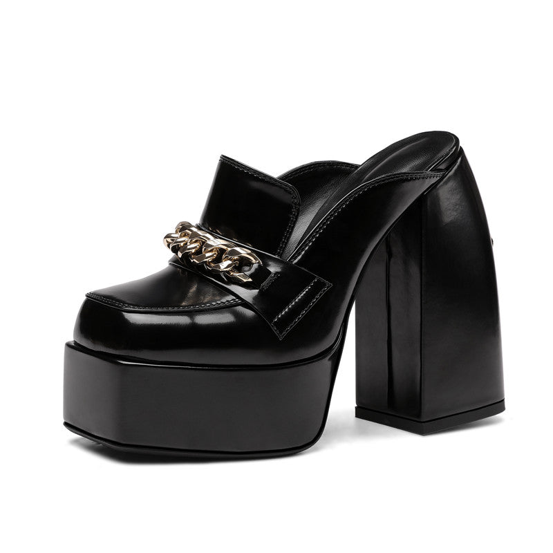 Dorothy Platform Chunky Heel Mules with Chain