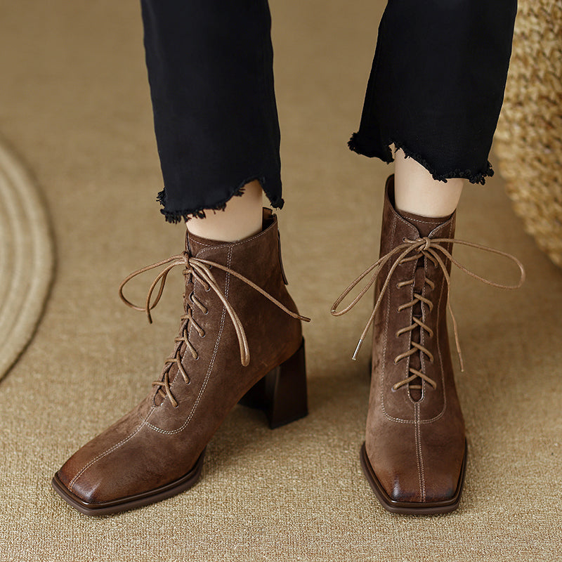 Brown Lace up Ankle Boots - FY Zoe