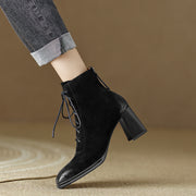 Lace up Chunky Heel Ankle Boots Black