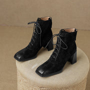 Lace up Chunky Heel Ankle Boots Black