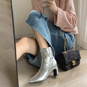 Low Heel Silver Boots Womens