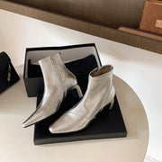 Low Heel Silver Boots Womens