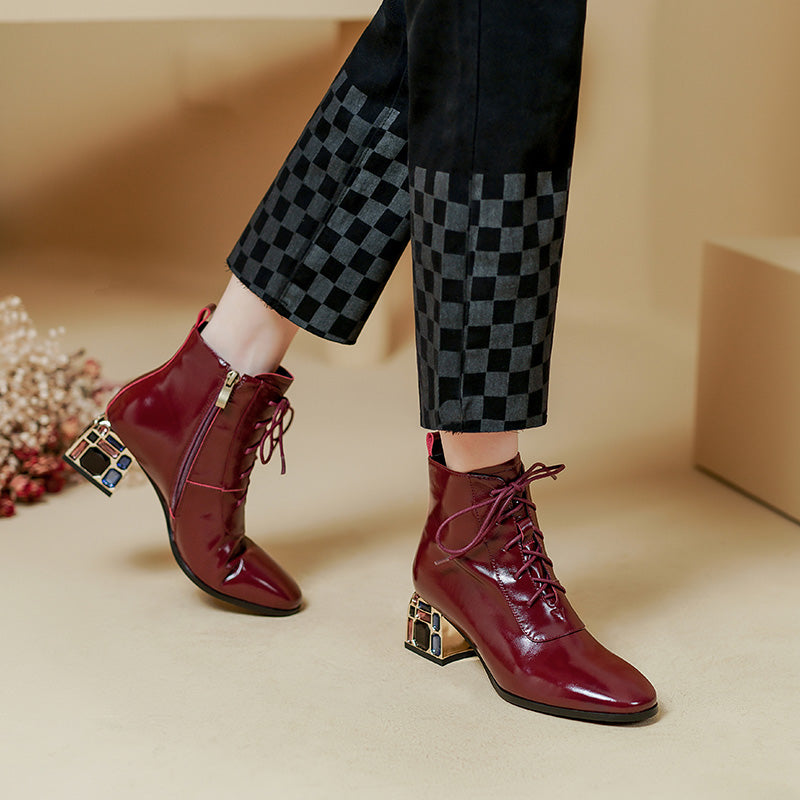 Ivee Lace up Burgundy Leather Boots