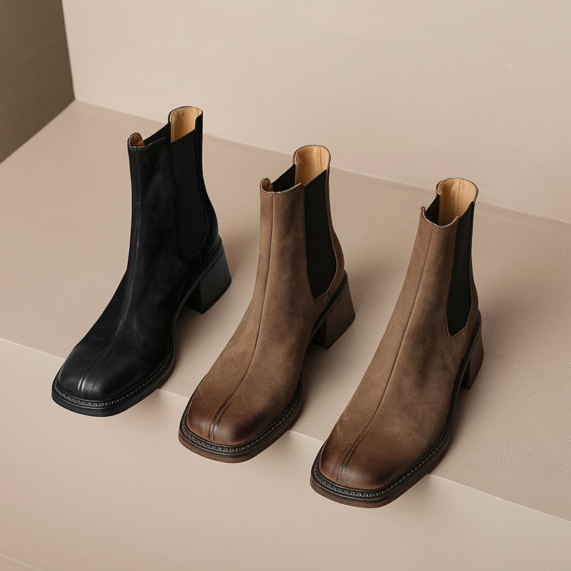 Square Toe Chelsea Boots Black and Tan