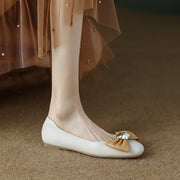 Beige Ballet Flats with Bow