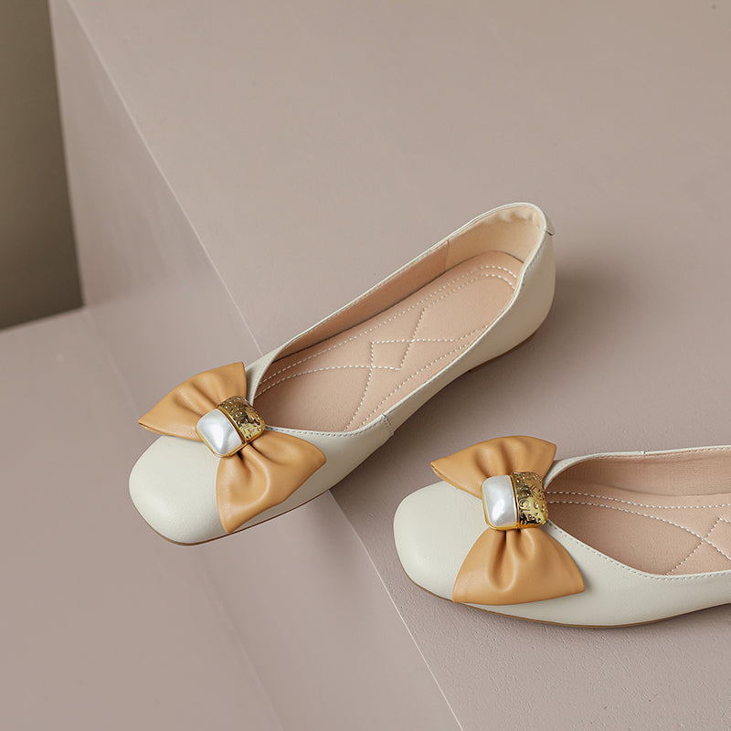 Beige Ballet Flats with Bow