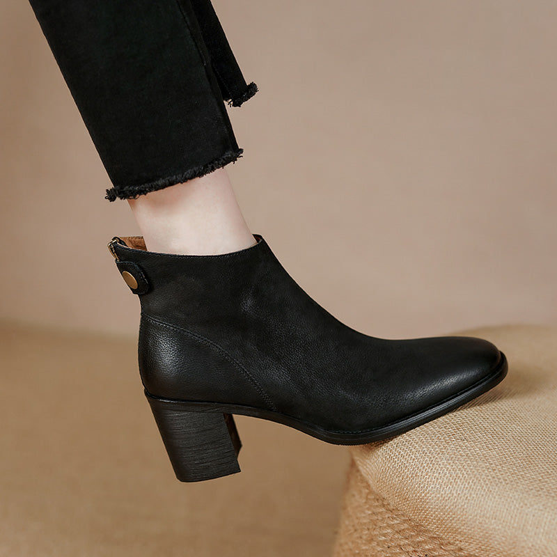 Faryn Black Leather Ankle Booties