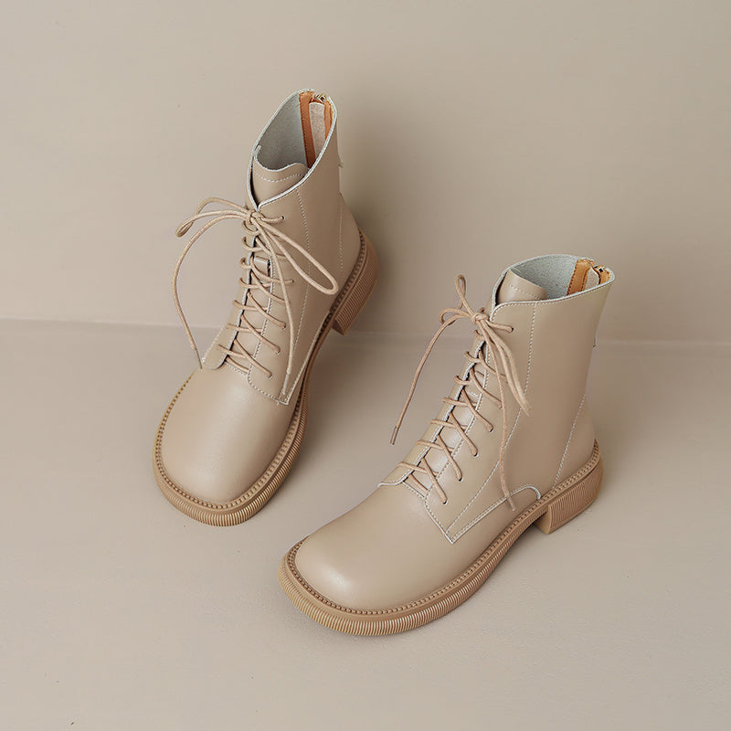 Fara Leather Nude Ankle Boots