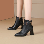 Black Leather Pointed Toe Boots