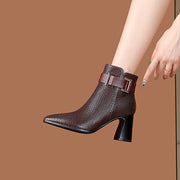Pointed Toe Brown Heeled Boots