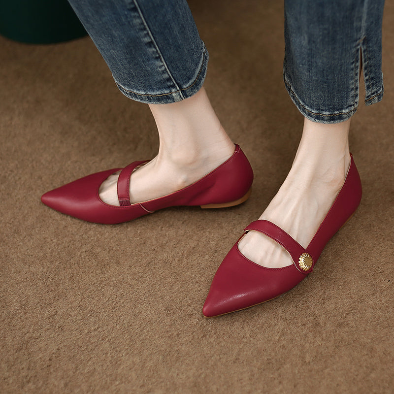 Pointed Toe Burgundy Flats