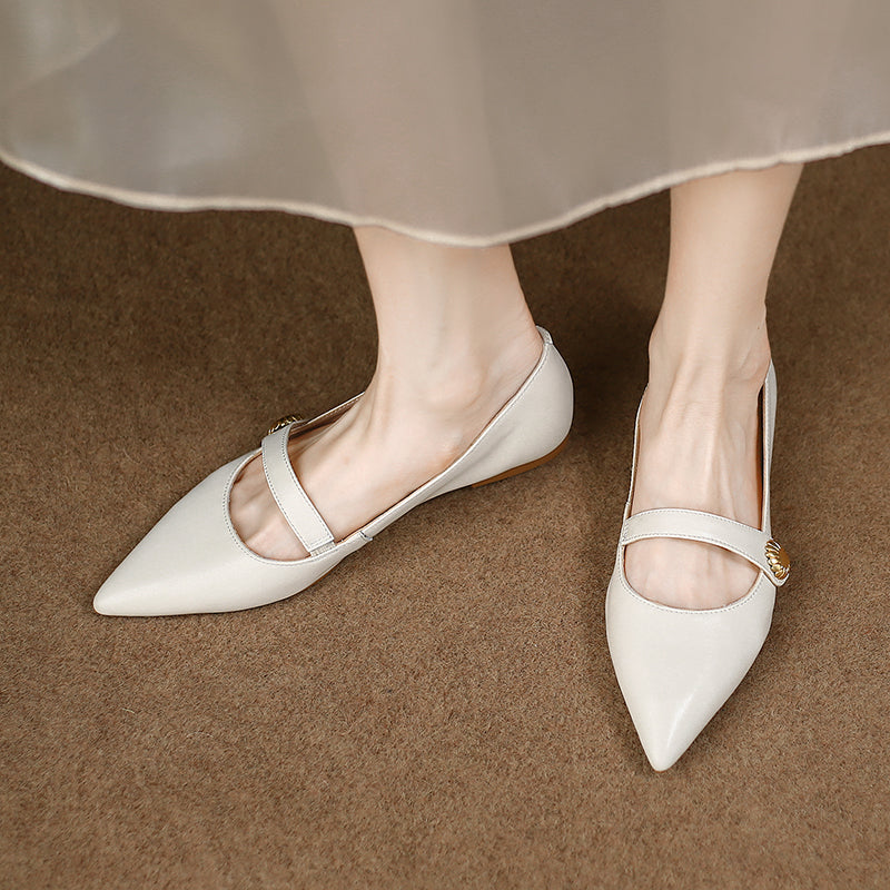Pointed Toe Beige Flats Womens