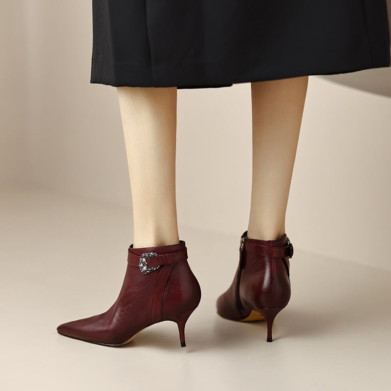 Burgundy kitten 2025 heel ankle boots