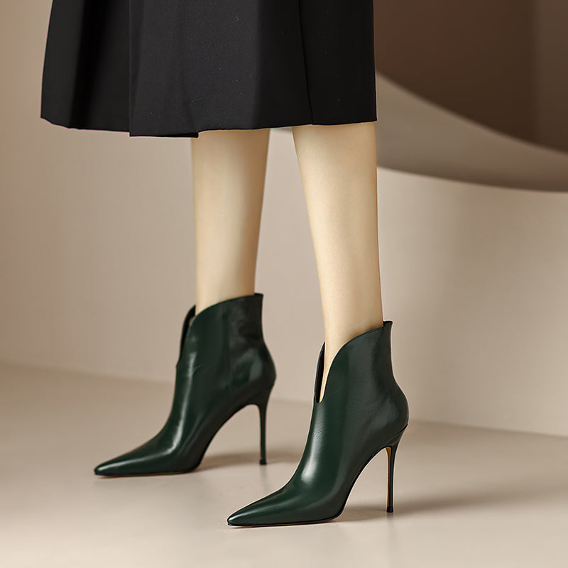 Dark Green Stiletto Cut out Ankle Boots