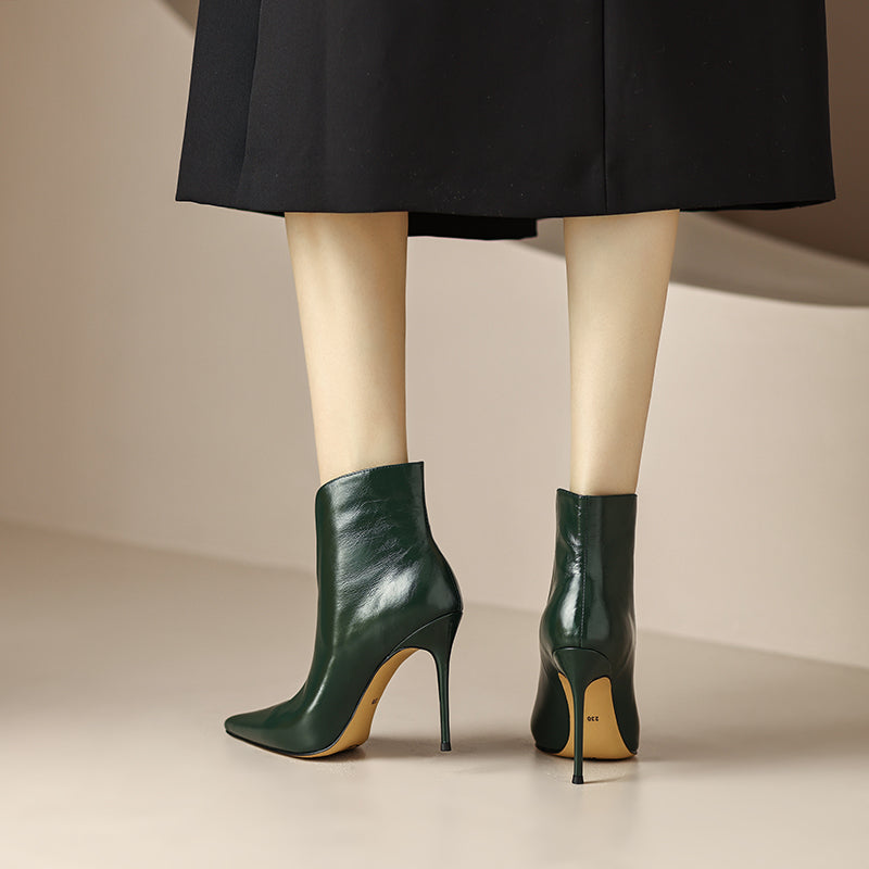 Dark Green Stiletto Cut out Ankle Boots