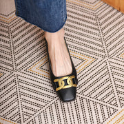 Square Toe Flats with Gold Chain