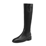 black square toe knee high boots