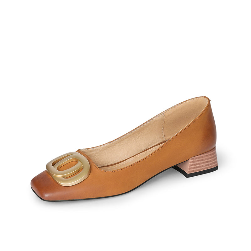 Iva Brown Low Heeled Square Toe Flats