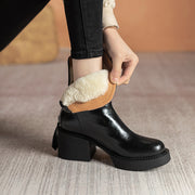 Block Heel Leather Wool Boots