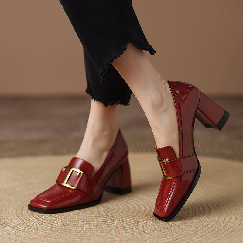 Red Womens Loafers with Heel