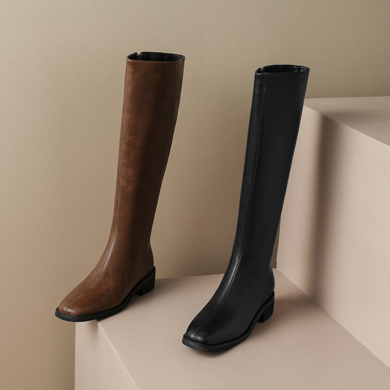 Knee High Black Square Toe Boots