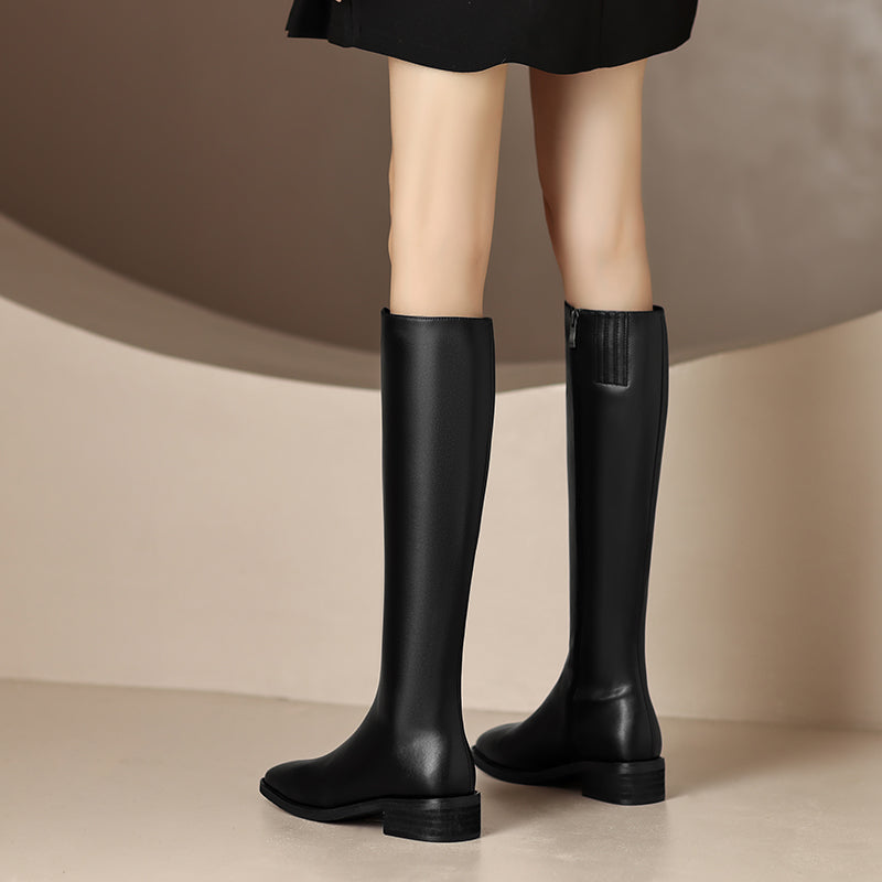 Knee High Black Square Toe Boots