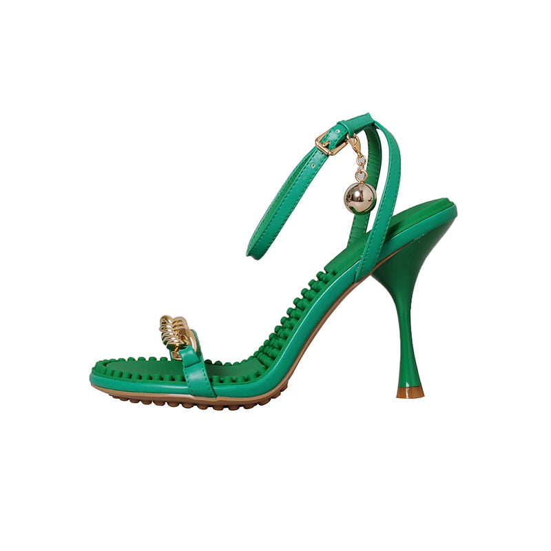 Ilana Green Sandals Heels with Gold Chain