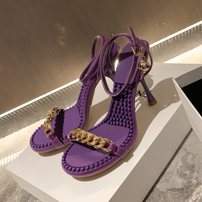 Ilana Purple Sandals Heels with Gold Chain