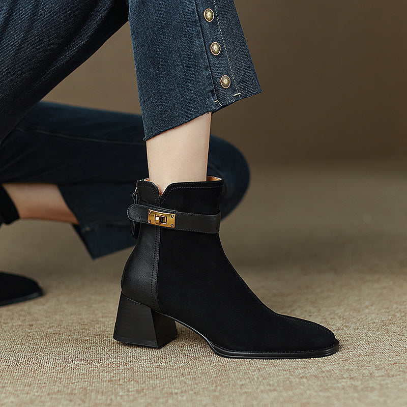 Hawa Patchwork Black Ankle Booties