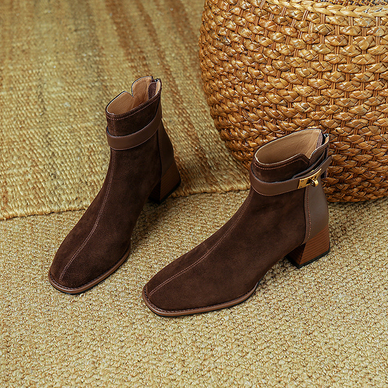Hawa Patchwork Brown Ankle Booties