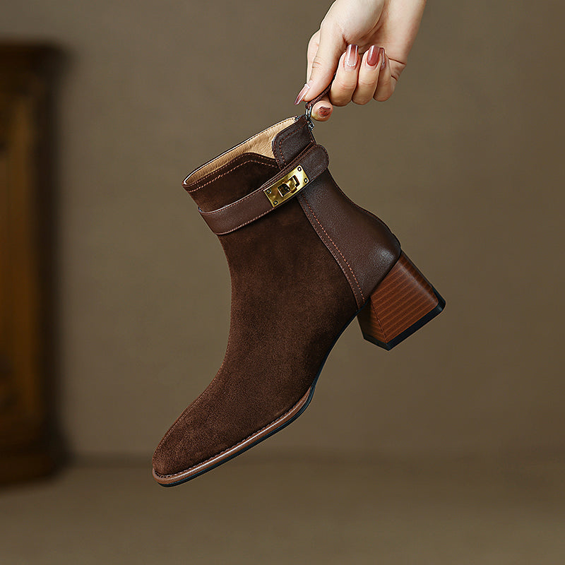 Hawa Patchwork Brown Ankle Booties