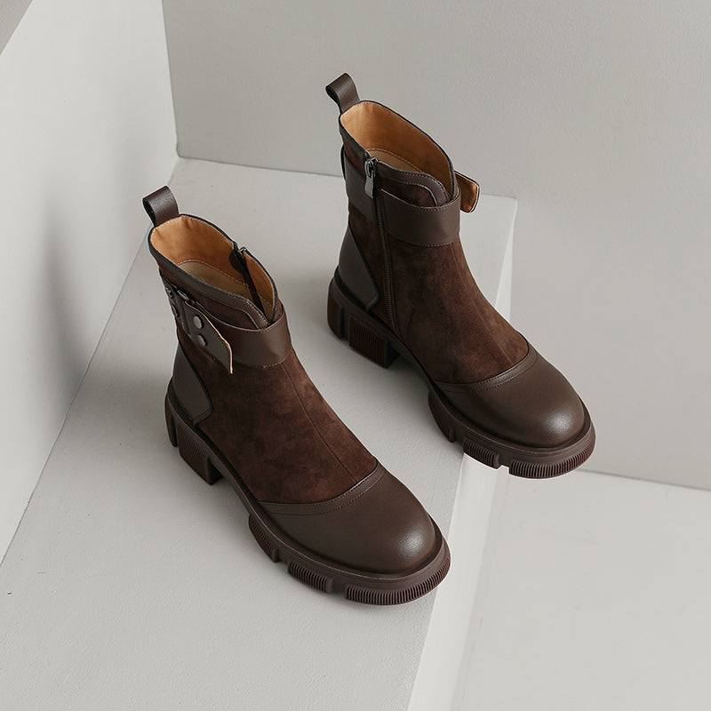 Brown Patchwork Boots Womens