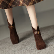 V Cut Ankle Boots Brown