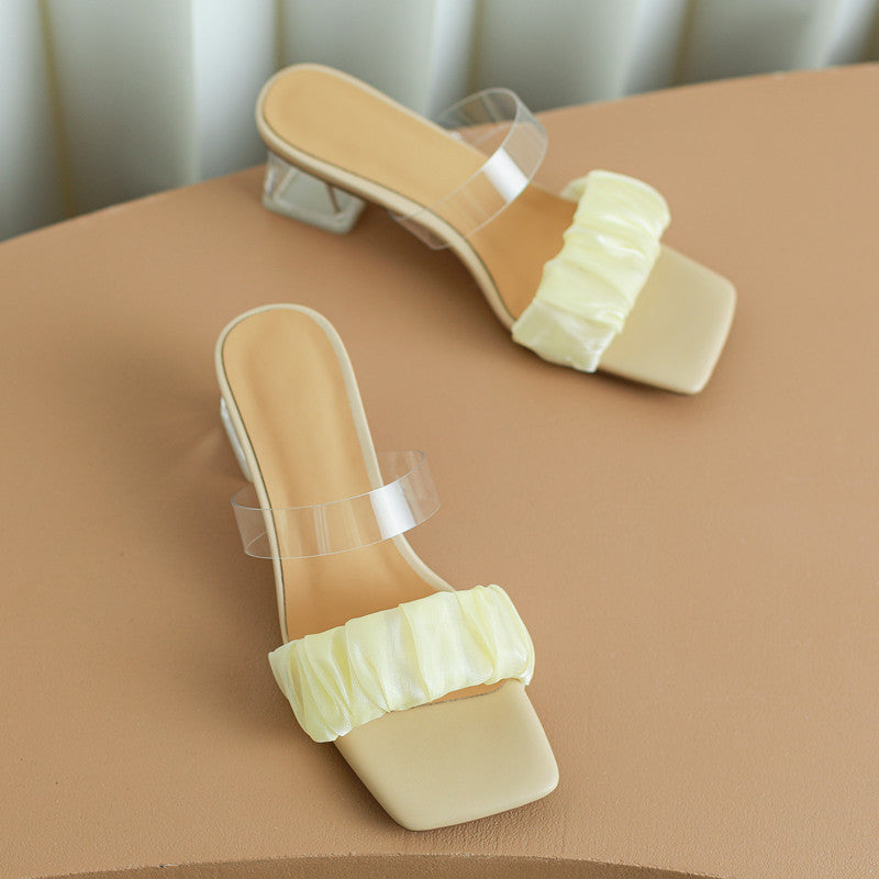 Darby Silk PVC Peep Toe Slides Clear Heels