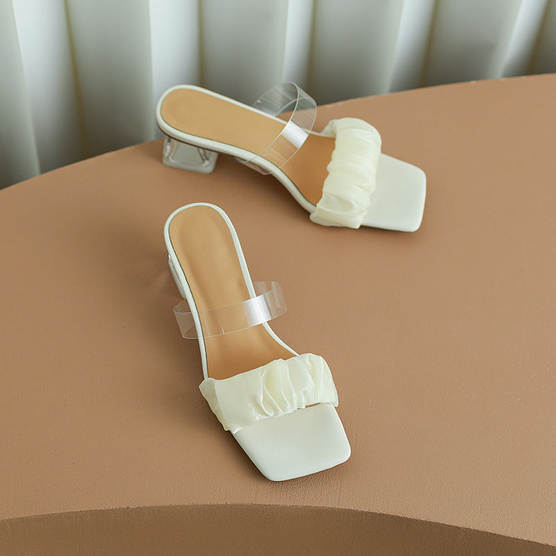 Darby Silk PVC Peep Toe Slides Clear Heels