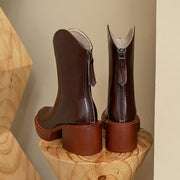 Platform Burgundy Leather Boots Women's