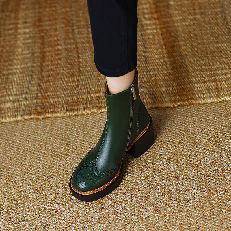 Emerald Green Leather Brogue Boots