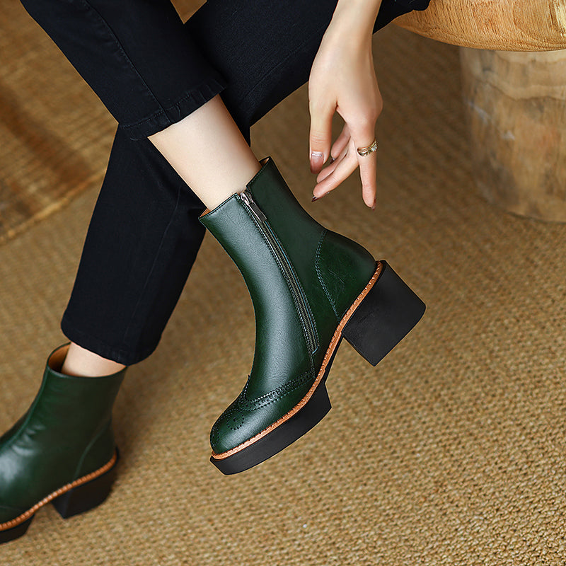 Emerald Green Leather Brogue Boots - FY Zoe