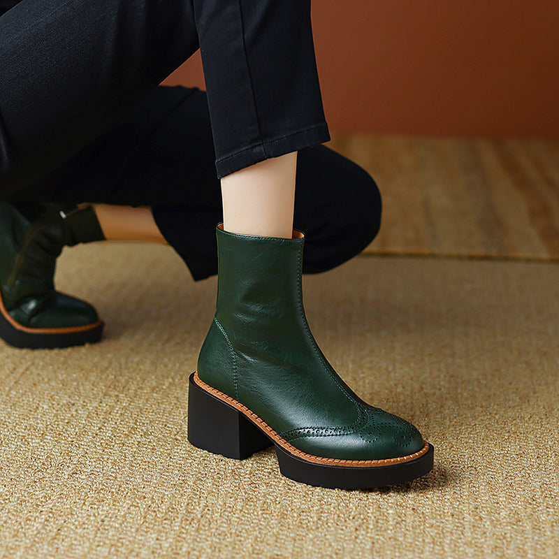 Emerald Green Leather Brogue Boots