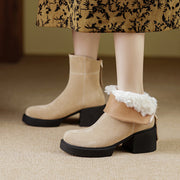 Nude Suede Boots with Wool