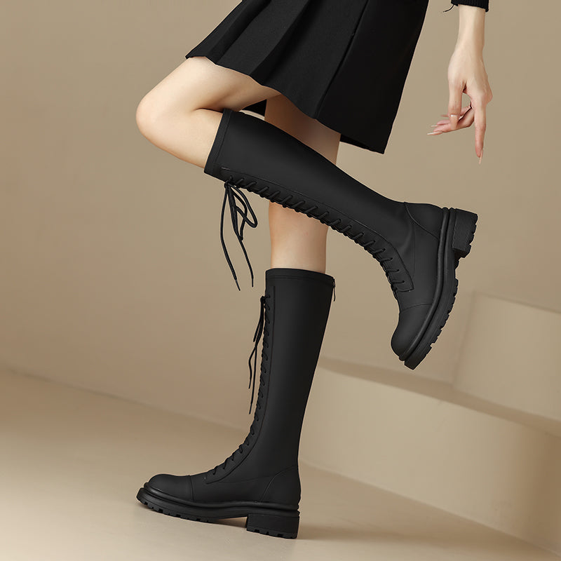 Black knee high combat hot sale boots