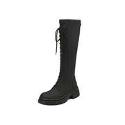 Black Knee High Lace up Combat Boots