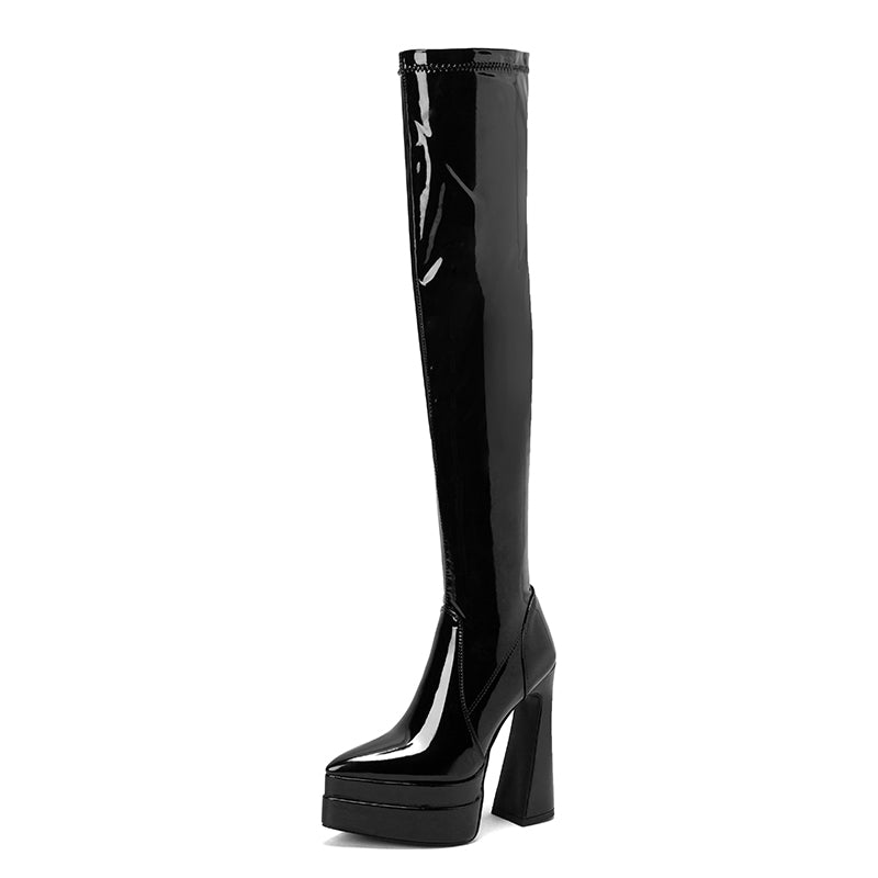 Fenix Black Patent Leather Thigh High Boots