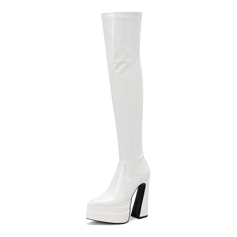 Fenix Patent Leather White Thigh High Boots